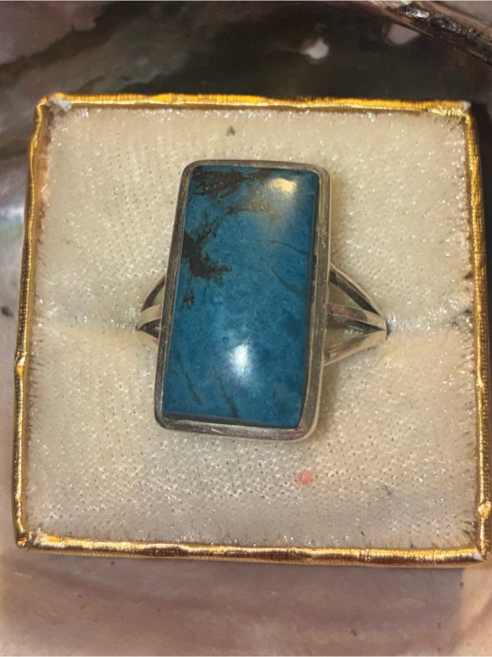 Sterling Silver Turquoise Rectangle Ring - Blue Turquoise - Picture 2 of 8
